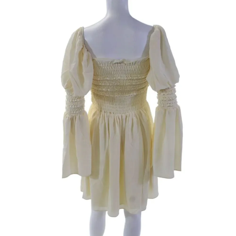 OPT Womens 3/4 Sleeve Off Shoulder Smocked Shift Dress Cream White Size Medium
